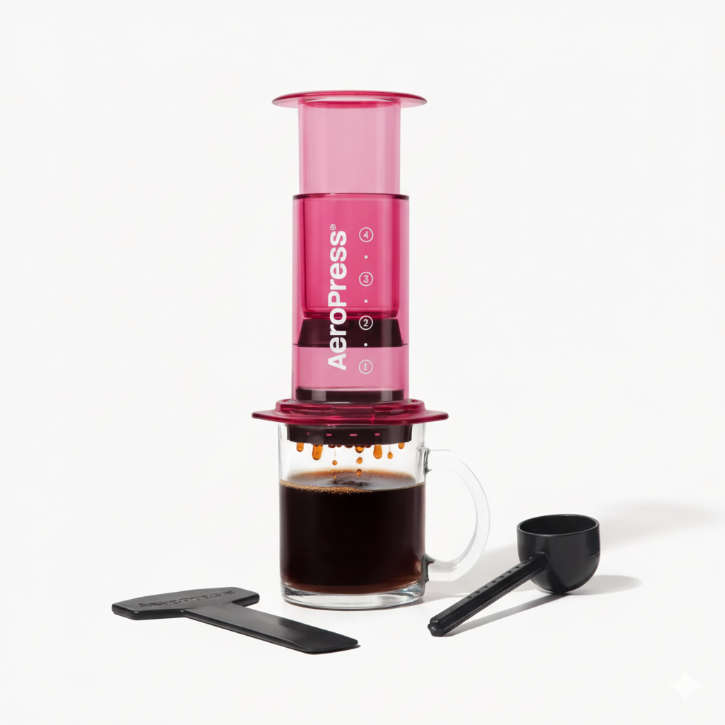 AeroPress Clear Pink — кавоварка для ручного заварювання кави, колір рожевий, оригінал AeroPress